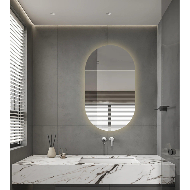 Adema Shine Badkamerspiegel - 70x120cm - Ovaal - horizontale / verticale plaatsing - indirecte LED verlichting - Spiegelverwarming - Infrarood SW11-70120