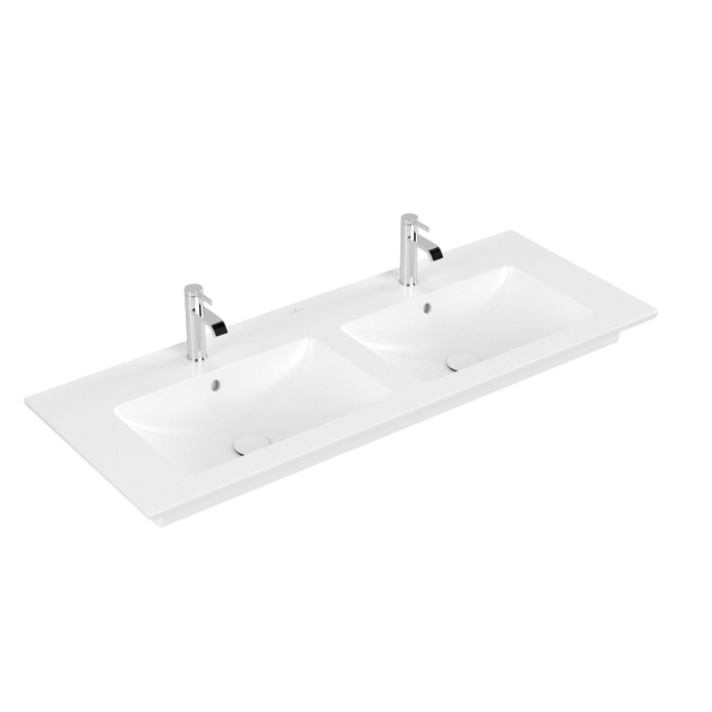 Villeroy & Boch Venticello Meubelwastafel - dubbel - 2 kraangaten doorgestoken - 130x50cm - overloop Ceramic+ - stone white 4111DLRW