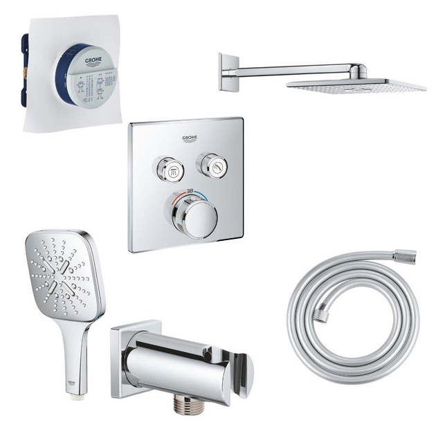 Grohe SmartControl Doucheset - inbouwthermostaat - inbouwbox - hoofddouche - handdouche - wandaansluitbocht - doucheslang - chroom SW104922/SW105953/SW108081/SW471477/SW862579/SW862