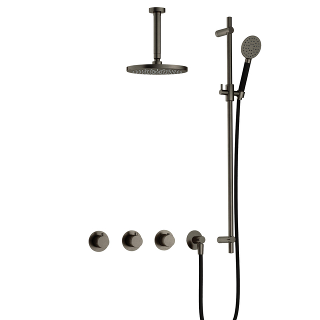 Hotbath Cobber IBS70 Regendoucheset inbouw - 15cm plafondarm - 20cm ronde hoofddouche - 3 standen handdouche - glijstang - verouderd ijzer IBS70AI127