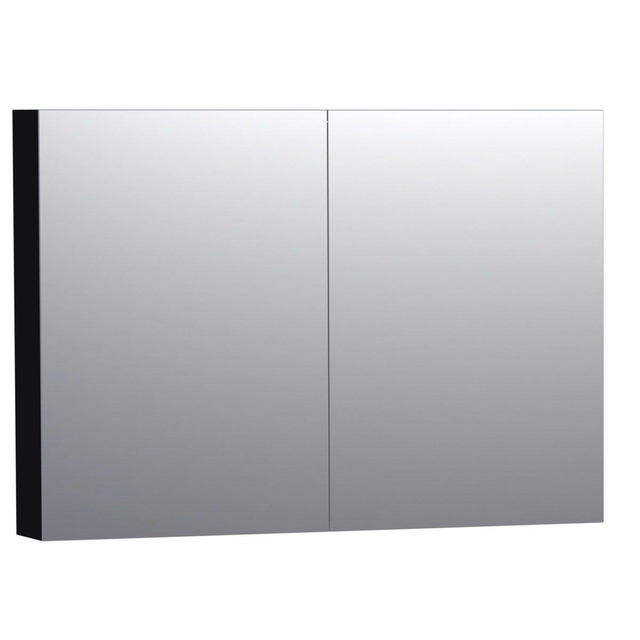 BRAUER Dual Spiegelkast 100x70x15cm 2 links- rechtsdraaiende spiegeldeur MDF hoogglans zwart 7165