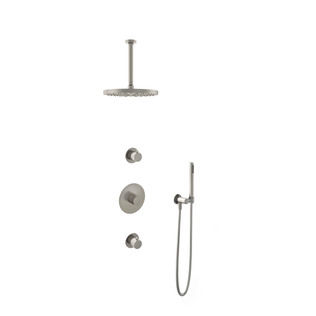 Hotbath Buddy IBS Regendoucheset - 30cm plafondarm - 30cm ronde hoofddouche - staafhanddouche - geborsteld nikkel IBS1GN35