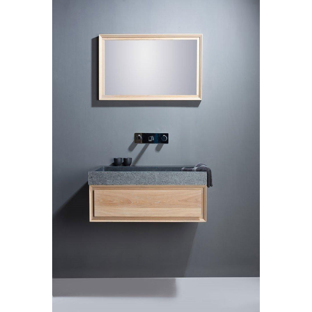 Forzalaqua Palermo wastafel 80.5x51.5x9cm Rechthoek 2 kraangaten Natuursteen Graniet gezoet & gebrand 8010269
