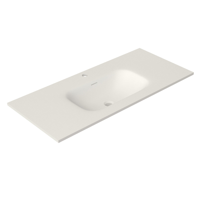 Saniclass Meubelwastafel - 101x46x1.2cm - overloop - 1 wasbak midden - 1 kraangat - solid surface wit mat FK10146-1
