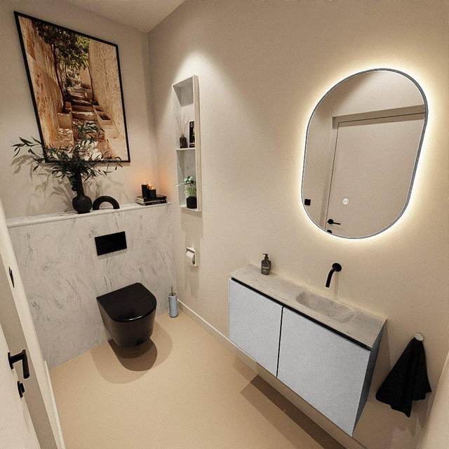 MONDIAZ TURE-DLUX 80cm toiletmeubel Plata. EDEN wastafel Opalo positie rechts. Zonder kraangat. TUREDX80PLAR0OPA