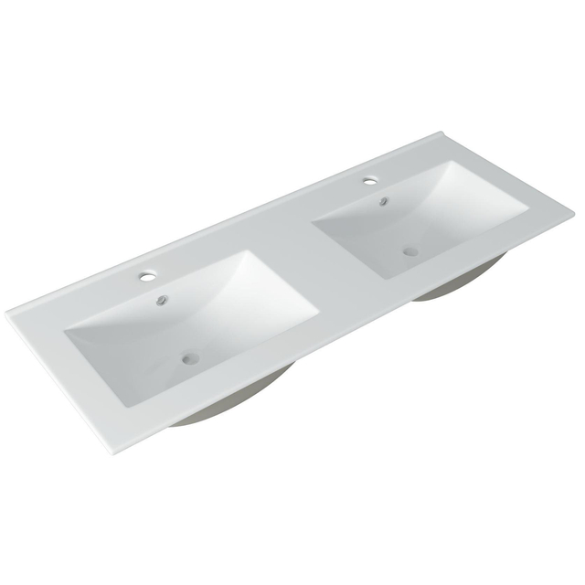Adema Vygo meubelwastafel - 121x2x46cm - overloop - 2 wasbakken - 2 kraangaten - keramiek - wit 2120 EE Double