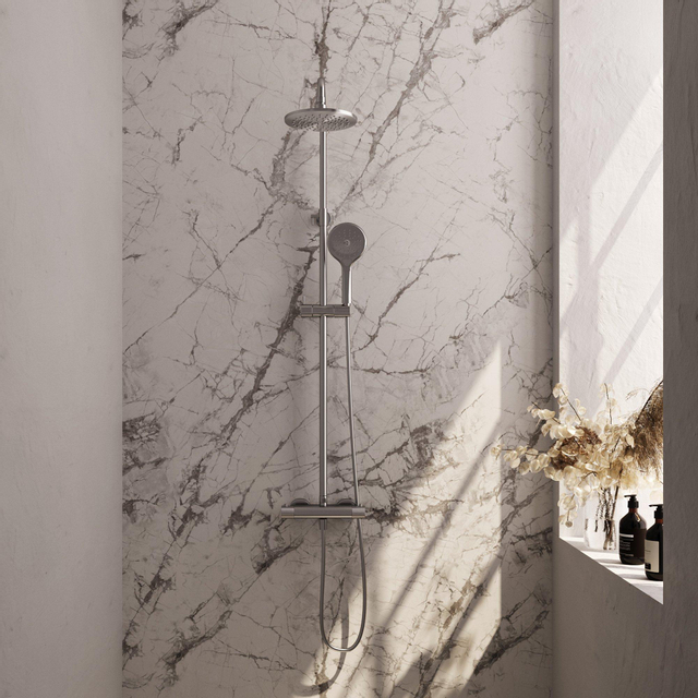 Brauer Brushed Carving Regendoucheset opbouw - hoofddouche 20cm - glijstang - handdouche rond 3 stand - carving knoppen - PVD - geborsteld RVS 5-NG-087-2