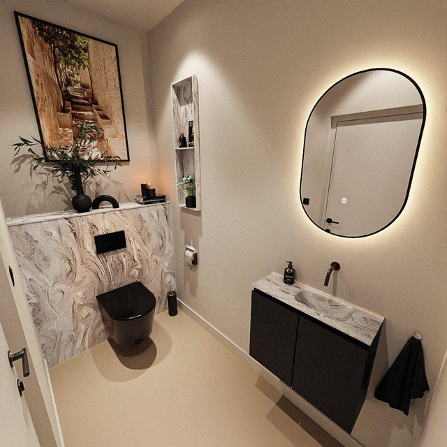 MONDIAZ TURE-DLUX 60cm toiletmeubel Urban. EDEN wastafel Glace positie rechts. Zonder kraangat. TUREDX60URBR0GLA