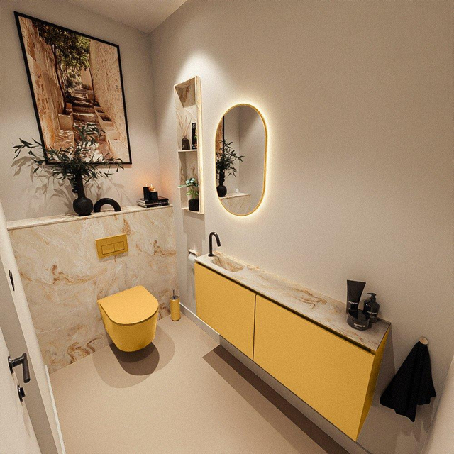 MONDIAZ TURE-DLUX 120cm toiletmeubel Ocher. EDEN wastafel Frappe positie links. Met 1 kraangat. TUREDX120OCHL1FRA