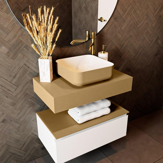 Mondiaz TOP 41 Vrijhangend Topblad - 70x41x12cm - geschikt voor waskom - Solid surface - Oro XM49847Oro