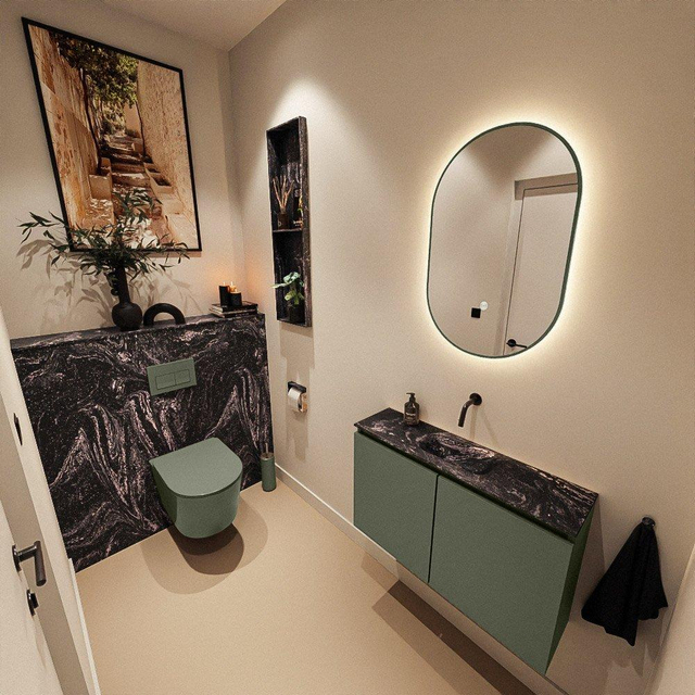 MONDIAZ TURE-DLUX 80cm toiletmeubel Army. EDEN wastafel Lava positie midden. Zonder kraangat. TUREDX80ARMM0LAV