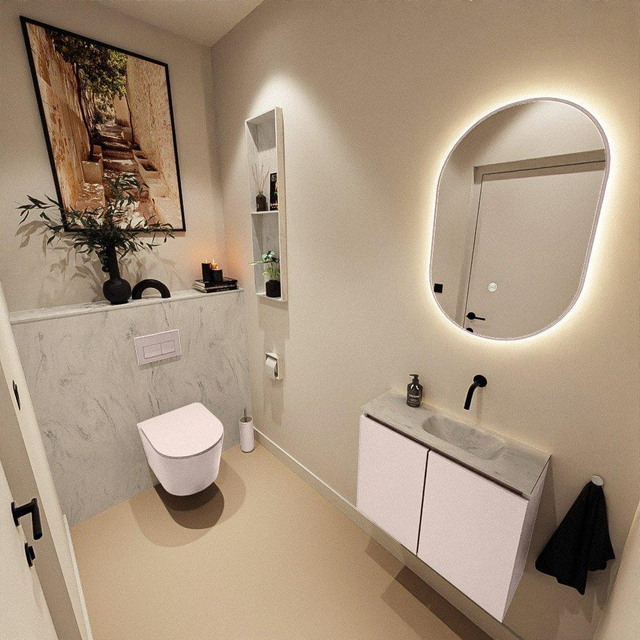 MONDIAZ TURE-DLUX 60cm toiletmeubel Rosee. EDEN wastafel Opalo positie rechts. Zonder kraangat. TUREDX60ROSR0OPA