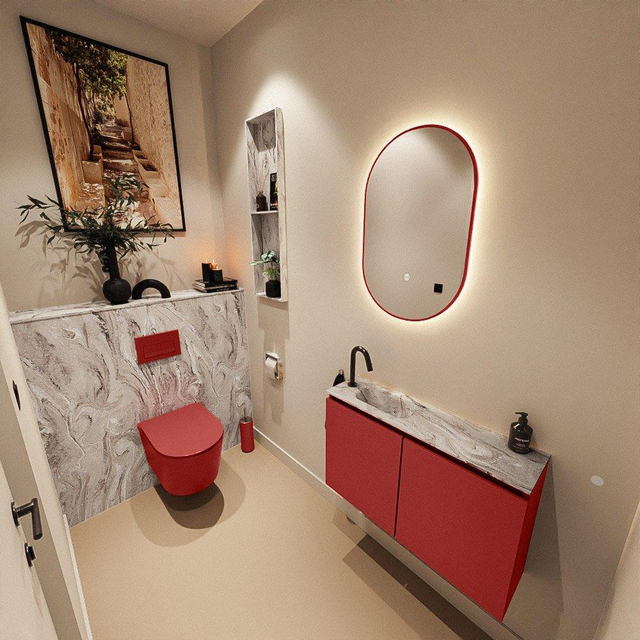 MONDIAZ TURE-DLUX 80cm toiletmeubel Fire. EDEN wastafel Glace positie links. Met 1 kraangat. TUREDX80FIRL1GLA