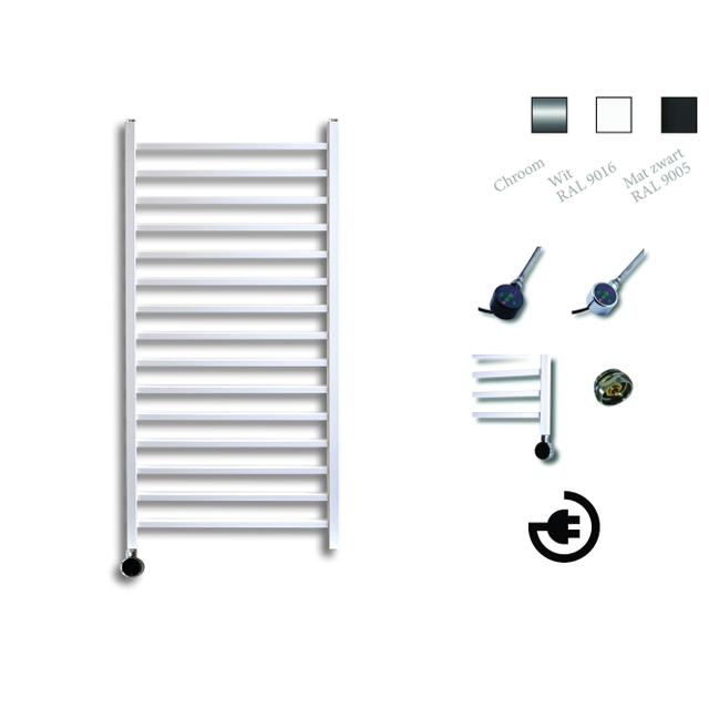 Sanicare Qubic Elektrische Design Radiator - 126.4 x 60 cm - 773 Watt - thermostaat chroom linksonder - wit HRLEC 601264/W