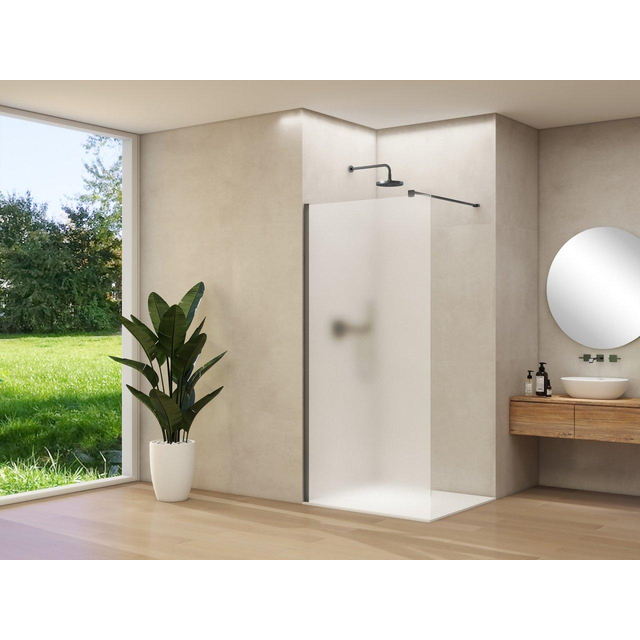 Van Rijn Products ST01 vaste wand - 98x200cm - satijnglas - - dikte 8mm - stabilisatiestang - muurprofiel - Zwart ST01500100PRGSZWM