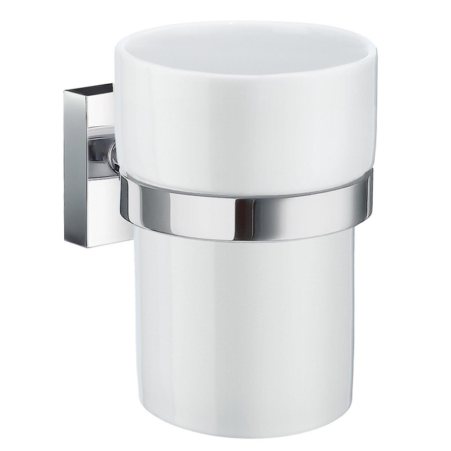 Smedbo House Bekerhouder - met glas - vierkant - chroom/porselein RK343P
