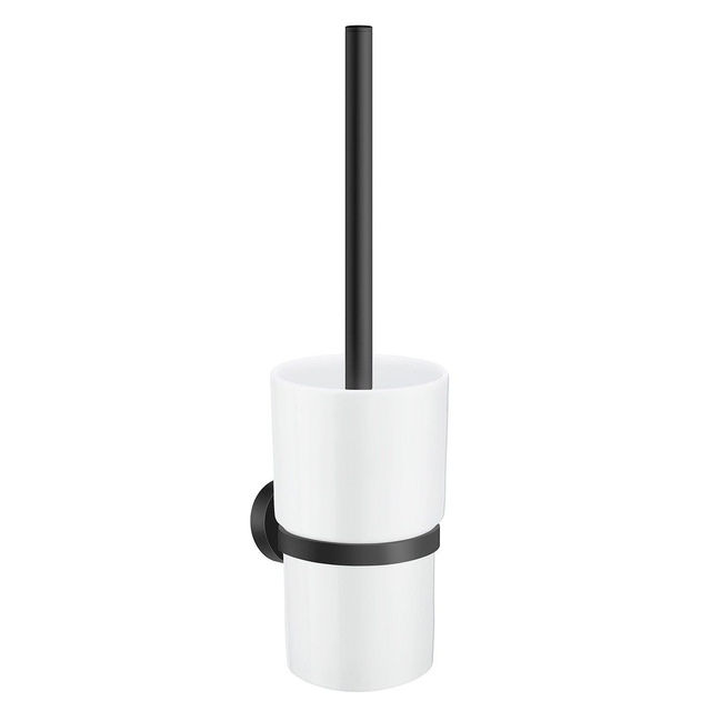 Smedbo Home Toiletborstelhouder - open - wandmodel - mat zwart/porselein HB333P