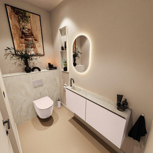 MONDIAZ TURE-DLUX 120cm toiletmeubel Rosee. EDEN wastafel Ostra positie links. Met 1 kraangat. TUREDX120ROSL1OST