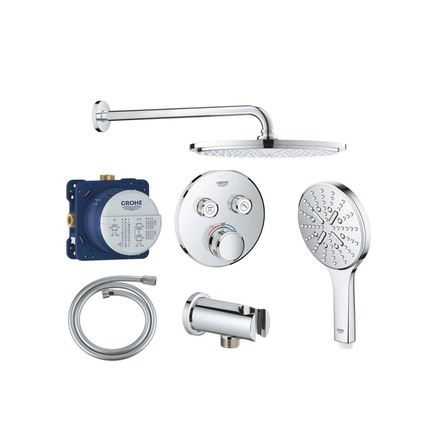 Grohe Grohtherm regendoucheset inbouw - hoofddouche rond - handdouche rond - gebogen wandarm - chroom SW104917/SW105953/GA96877/SW471471/SW862725/SW8626