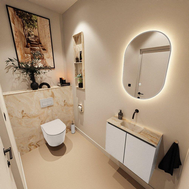 MONDIAZ TURE-DLUX 60cm toiletmeubel Linen. EDEN wastafel Frappe positie midden. Zonder kraangat. TUREDX60LINM0FRA