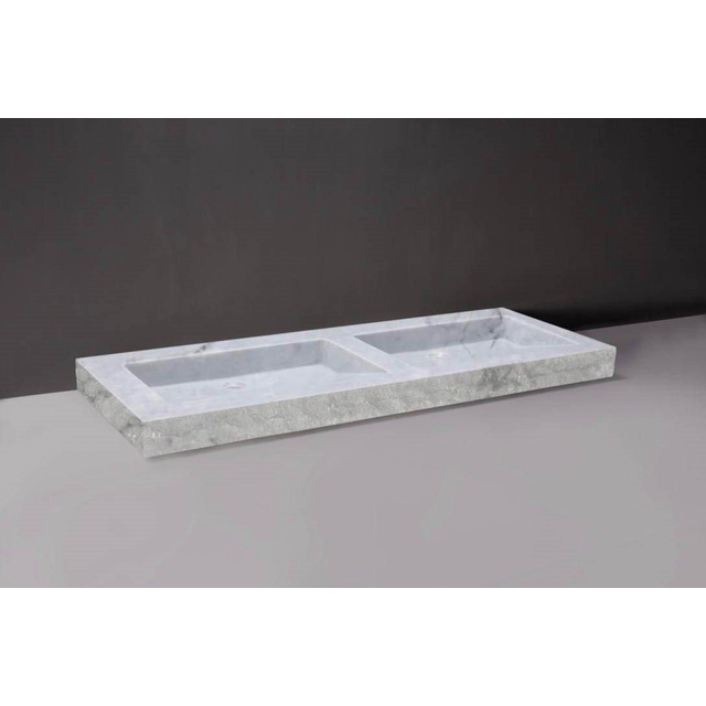 Forzalaqua Palermo Doppio wastafel 140.5x51.5x9cm Rechthoek 0 kraangaten 2 wasbakken Natuursteen Carrara gepolijst & gekapt 100504