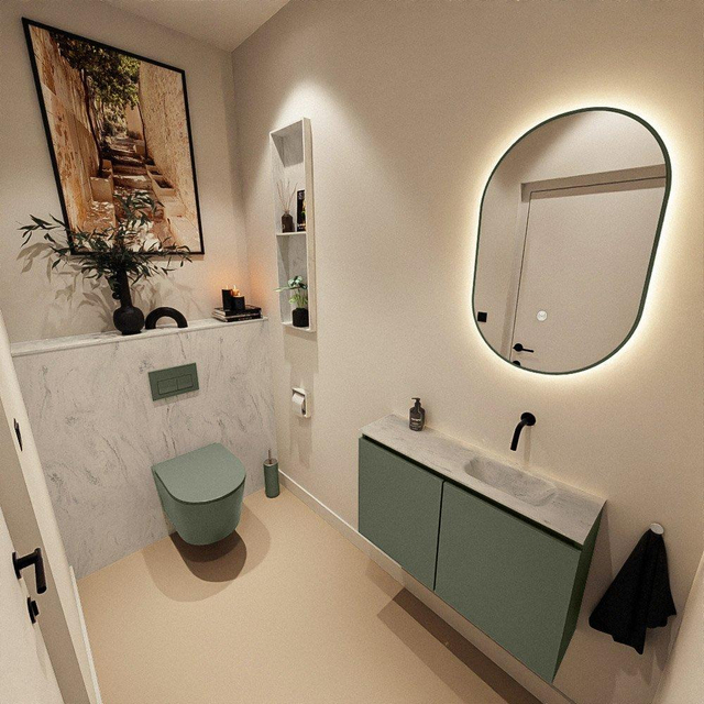 MONDIAZ TURE-DLUX 80cm toiletmeubel Army. EDEN wastafel Opalo positie rechts. Zonder kraangat. TUREDX80ARMR0OPA