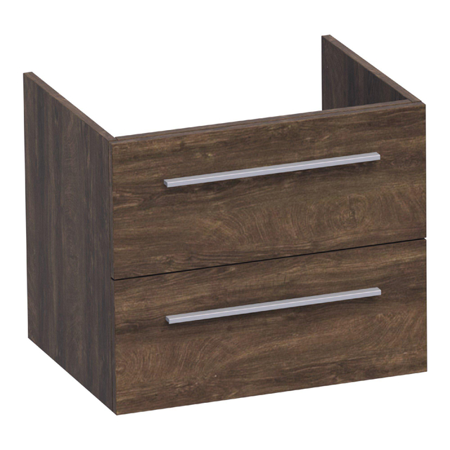 Saniclass EX WastafelOnderkast - 60x46x50cm - 2 softclose lades - zonder greep - 1 sifonuitsparing - MFC - burned bark 1364