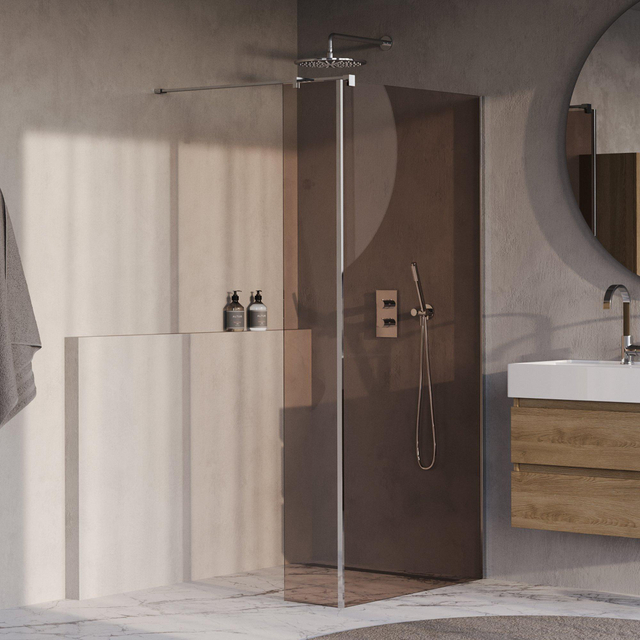 Brauer Oblivion Inloopdouche - 90x200cm - 30 cm zijwand - glascoating - brons glas - Chroom GS-OBI2B9030200CE
