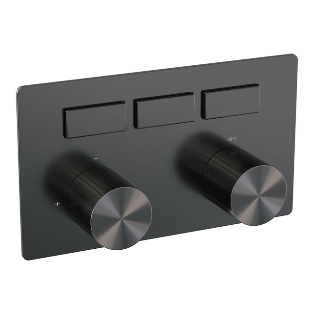 Brauer Stripe 3-weg Inbouwthermostaat - drukknoppen - in- en afbouwdelen - gunmetal geborsteld PVD 5-GM-356