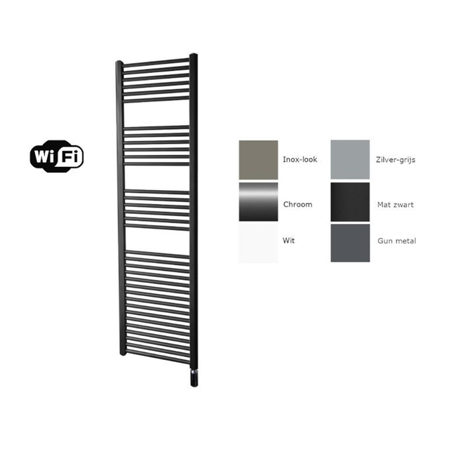 Sanicare electrische design radiator 172 x 60 cm. mat zwart met WiFi thermostaat chroom HRAWC601720-