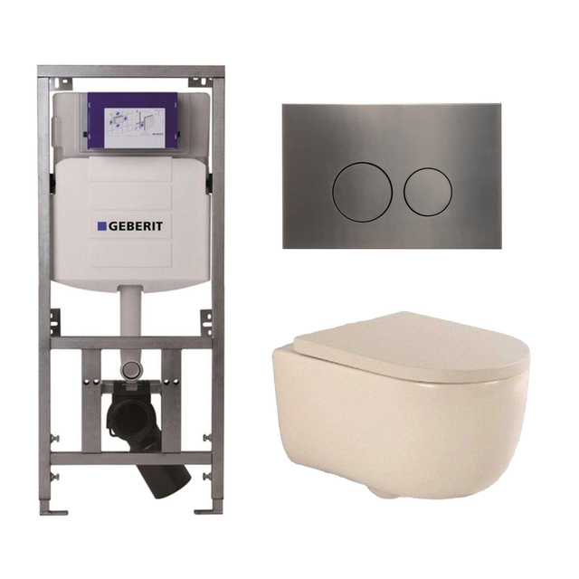 QeramiQ Dely Swirl Toiletset - 36.3x51.7cm - Geberit UP320 Burda inbouwreservoir - 35mm zitting - gunmetal bedieningsplaat - ronde knoppen - beige 0701131/SW706198/SW1000771/SW1026259