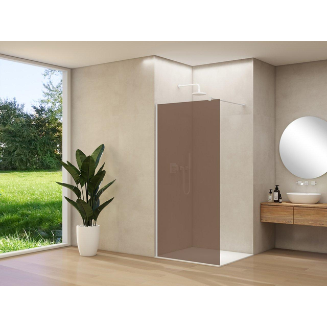 Van Rijn Products ST01 vaste wand - 98x200cm - brons rookglas - - dikte 8mm - stabilisatiestang - muurprofiel - Wit ST01500100BRWTM