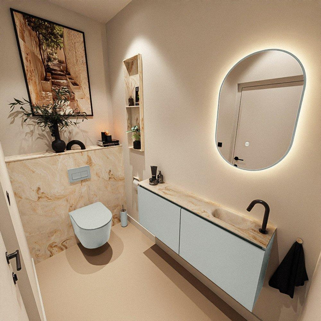 MONDIAZ TURE-DLUX 120cm toiletmeubel Greey. EDEN wastafel Frappe positie rechts. Met 1 kraangat. TUREDX120GRER1FRA