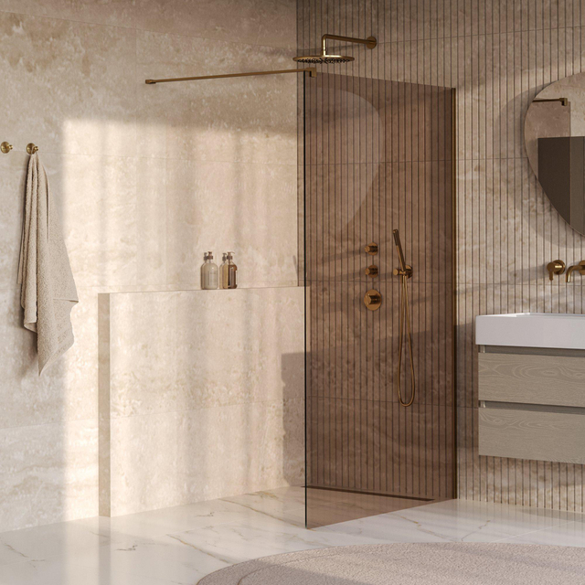 Brauer Oblivion Inloopdouche - 120x200cm - glascoating - brons glas - geborsteld goud PVD GS-OBI1B120200GG