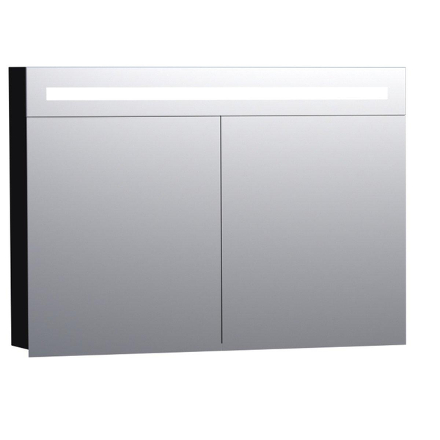 Saniclass Double Face Spiegelkast - 100x70x15cm - verlichting - geintegreerd - 2 links- rechtsdraaiende spiegeldeur - MDF - hoogglans zwart 7540