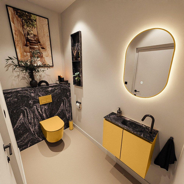 MONDIAZ TURE-DLUX 60cm toiletmeubel Ocher. EDEN wastafel Lava positie rechts. Met 1 kraangat. TUREDX60OCHR1LAV