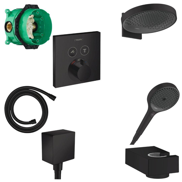 Hansgrohe Showerselect Doucheset - inbouwdeel - inbouwkraan - muuraansluitbocht - wandhouder - doucheslang - hoofddouche - handdouche - mat zwart 457051/SW297305/SW297535/SW297583/SW297293/SW45158