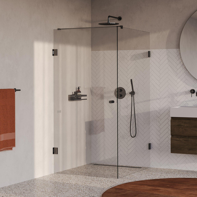 Brauer Void Carving Douchecabine - 90x120x200cm - draaideur - glascoating - omkeerbaar - helder glas - geborsteld gunmetal PVD GS-VOCC1H90120200GM