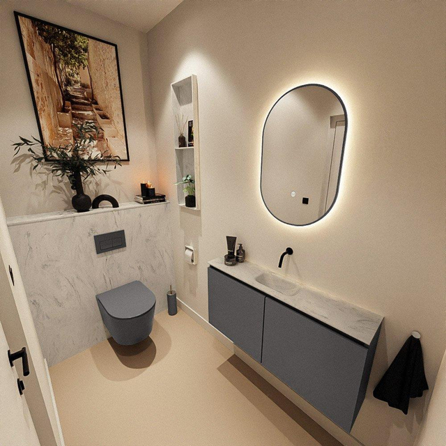 MONDIAZ TURE-DLUX 100cm toiletmeubel Dark Grey. EDEN wastafel Opalo positie midden. Zonder kraangat. TUREDX100DGRM0OPA