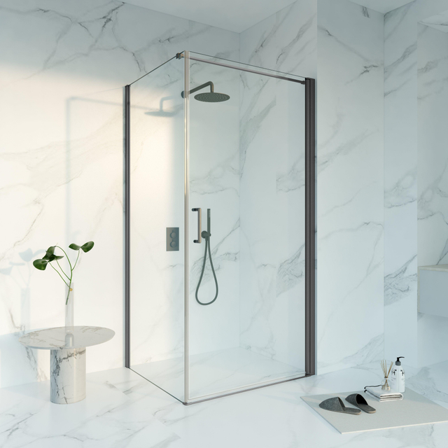 Goedkoopste Fortifura Galeria Douchecabine - 100x90x200 - Profiel veiligheidsglas - anti kalk - Geborsteld Gunmetal PVD SW1122489 SW797915 SW797907