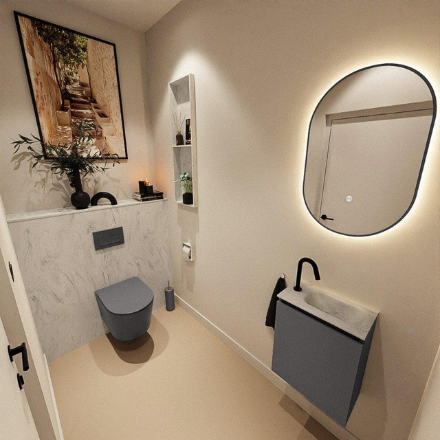 MONDIAZ TURE-DLUX 40cm toiletmeubel Dark Grey. EDEN wastafel Opalo positie rechts. Met 1 kraangat. TUREDX40DGRR1OPA