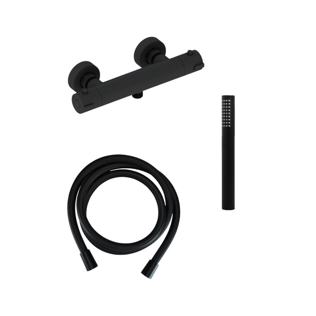 Adema Calypte thermostatische douchekraan met staafhanddouche zwart mat sw110885/sw158727/sw377839/