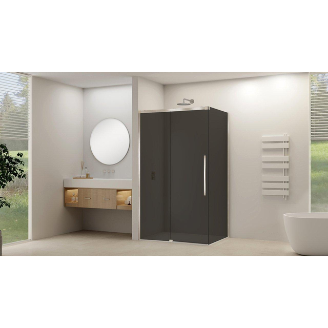 Van Rijn Products ST09 Schuifdeur tbv hoekcabine - 120x200cm - grijs rookglas - soft-close - RVS Geborsteld ST09350120GRBN
