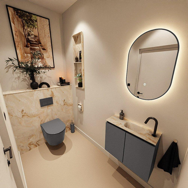 MONDIAZ TURE-DLUX 60cm toiletmeubel Dark Grey. EDEN wastafel Frappe positie rechts. Met 1 kraangat. TUREDX60DGRR1FRA