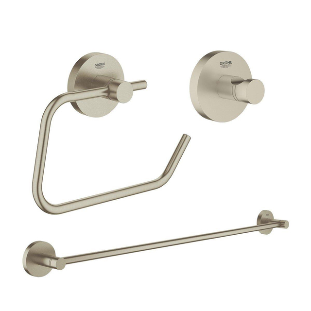 GROHE Essentials accessoireset 3-delig met handdoekhouder, handdoekhaak en toiletrolhouder zonder klep geborsteld Nikkel sw98983/sw99007/sw99031/