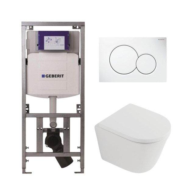 QeramiQ Dely Toiletset - Geberit UP320 Burda inbouwreservoir - witte bedieningsplaat - softclose toilet zitting 35 mm - mat wit SW1026254/SW1000767/0701131/0700518