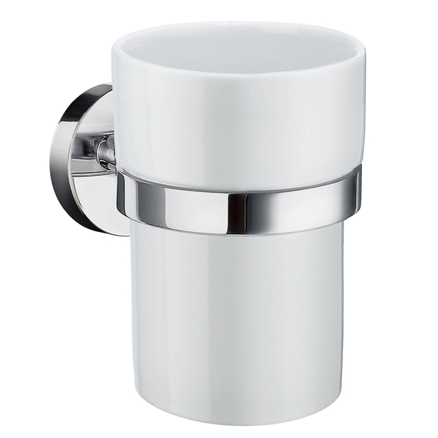 Smedbo Home Bekerhouder - 7.5x9.8x9.3cm - met glas - chroom/porselein HK343P