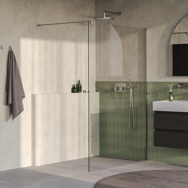 Brauer Oblivion Inloopdouche - 130x200cm - glascoating - helder glas - Geborsteld RVS PVD GS-OBI1H130200NG