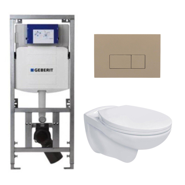 Geberit Adema Classico Toiletset - inbouwreservoir -toiletpot -basic toiletzitting - bedieningsplaat rechthoekige knoppen taupe - wit SW1152613/SW1102379/0701131