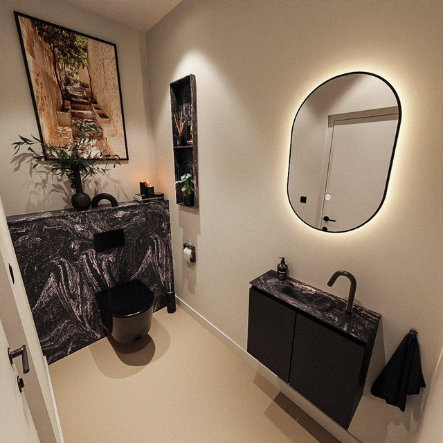 MONDIAZ TURE-DLUX 60cm toiletmeubel Urban. EDEN wastafel Lava positie midden. Met 1 kraangat. TUREDX60URBM1LAV